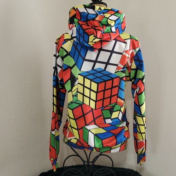 RUBIK'S CUBE long sleeve hoodie front pocket Large gamer 80s fidget toy - Picture 7 of 10